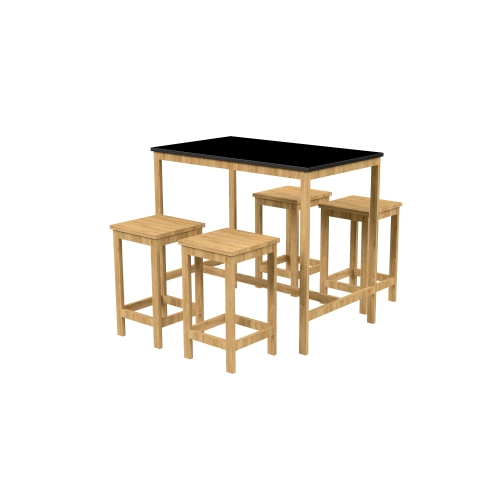 Zestaw Barowo Jadalniany Nogi z Drewna Litego Dębowego , Blat Czarny Płyta MDF  Stół +4 Taborety Model  ZETS-9
